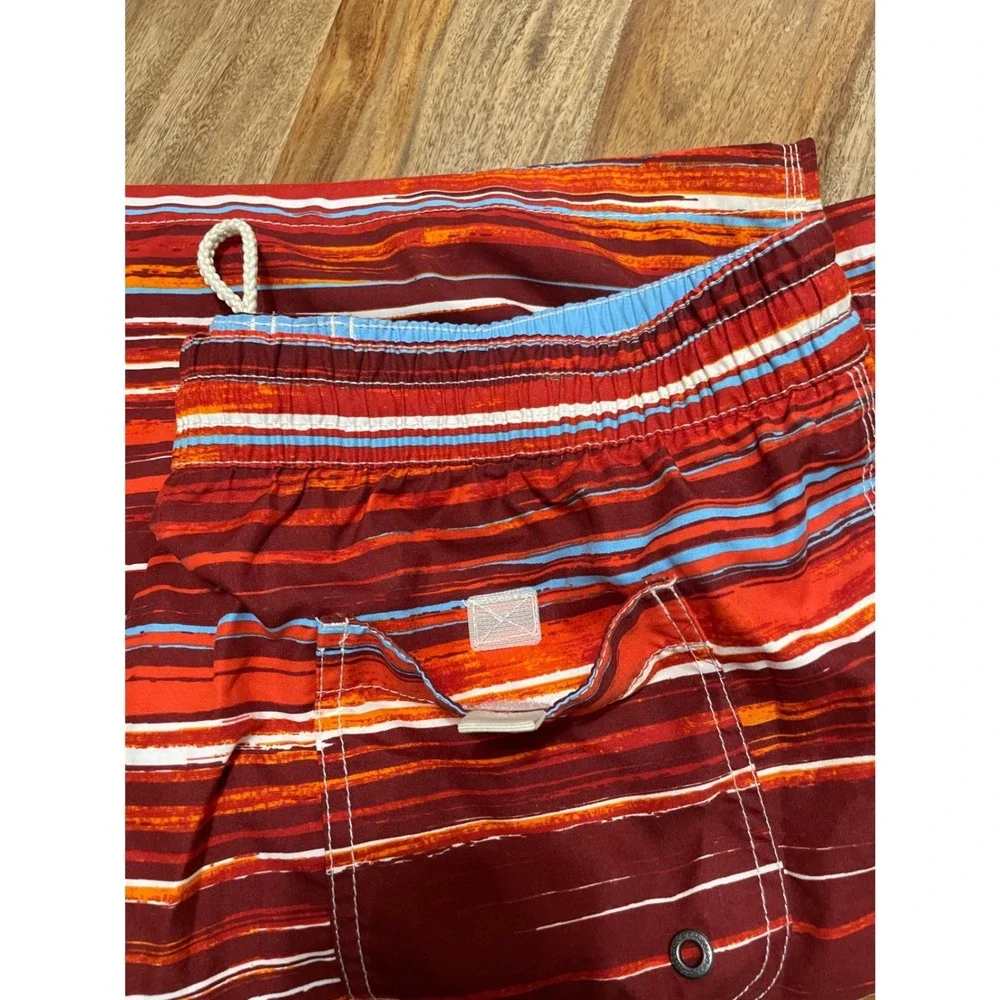 Caribbean Joe Swim Trunks Coral Striped XL MCR9765 Mesh Lined Elastic Waist‎